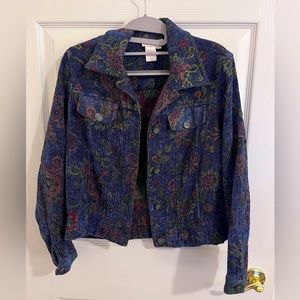 Coldwater Creek Floral Boho Stitch Button Down Blazer Jacket. Size SP.